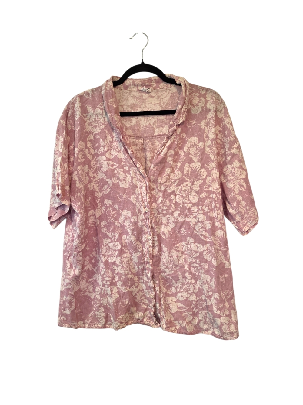 Cotton On Linen Blend Floral Pink Button-Front Women’s Top Size XL